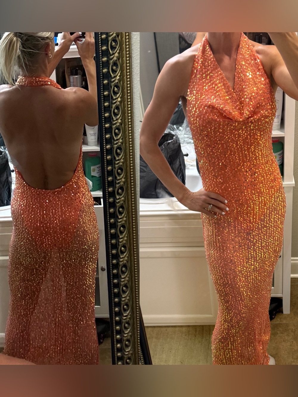 Fashion Nova Orange Sequin Maxi Dress